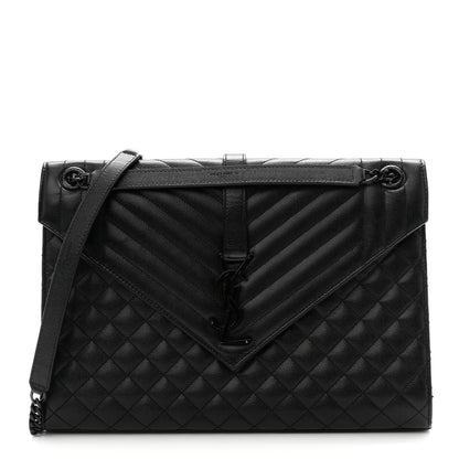 Saint Laurent Grain De Poudre Textured Mixed Matelasse Large Triquilt Monogram Monochrome Satchel Black 1 of 10