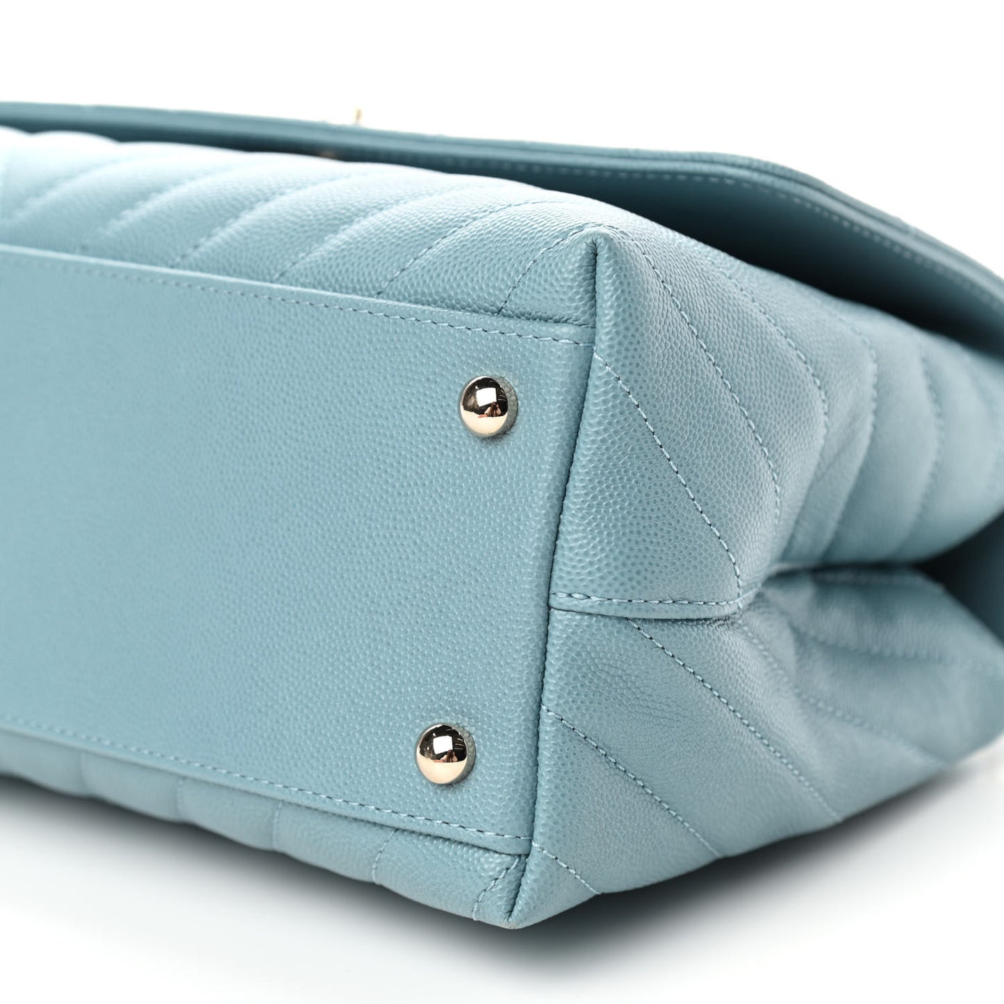 Caviar Chevron Quilted Small Coco Handle Flap Blue