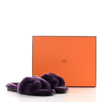 Hermes Woolskin Oran Sandals 36.5 Violet Fonce 9 of 9