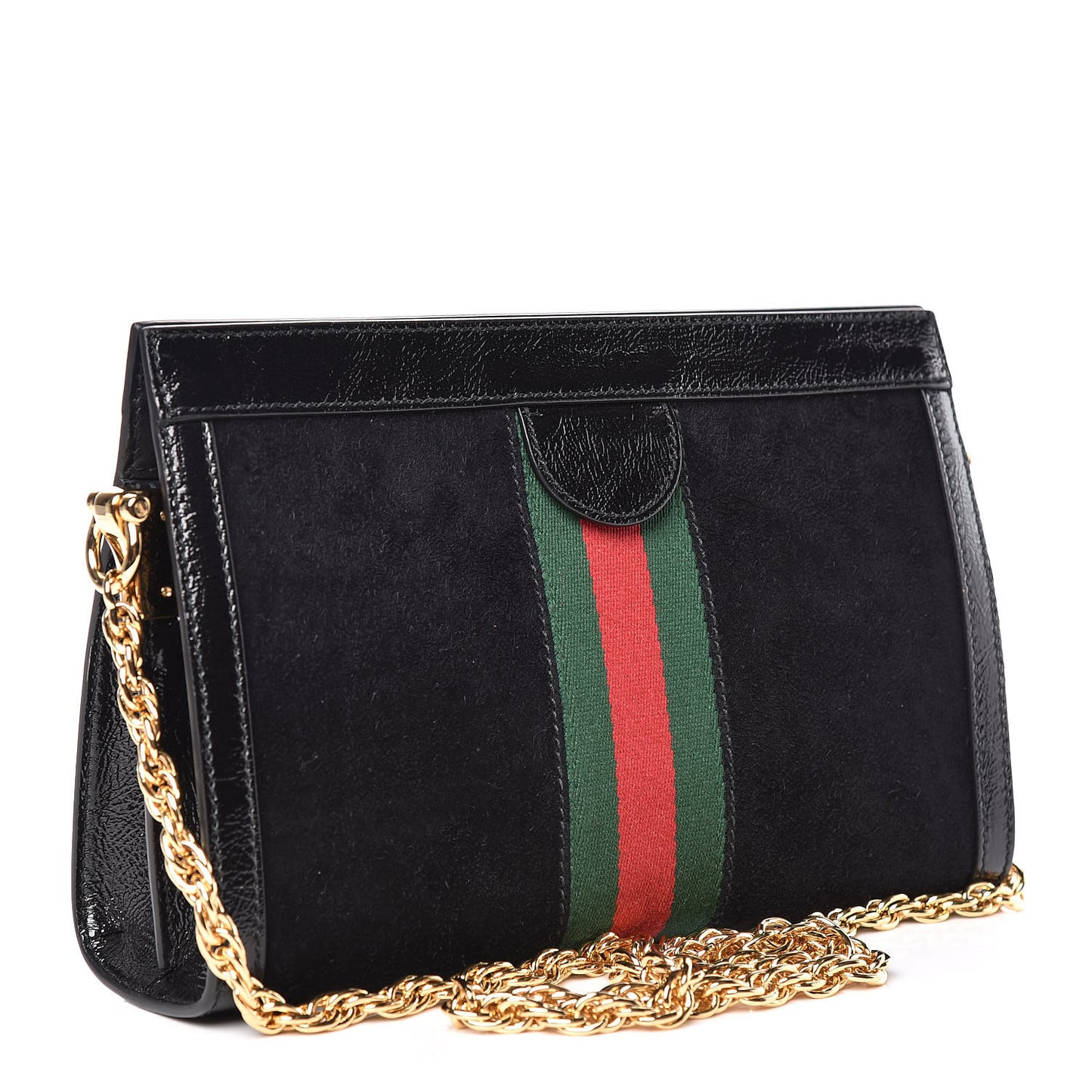 Suede Patent GG Web Small Ophidia Chain Shoulder Bag Black