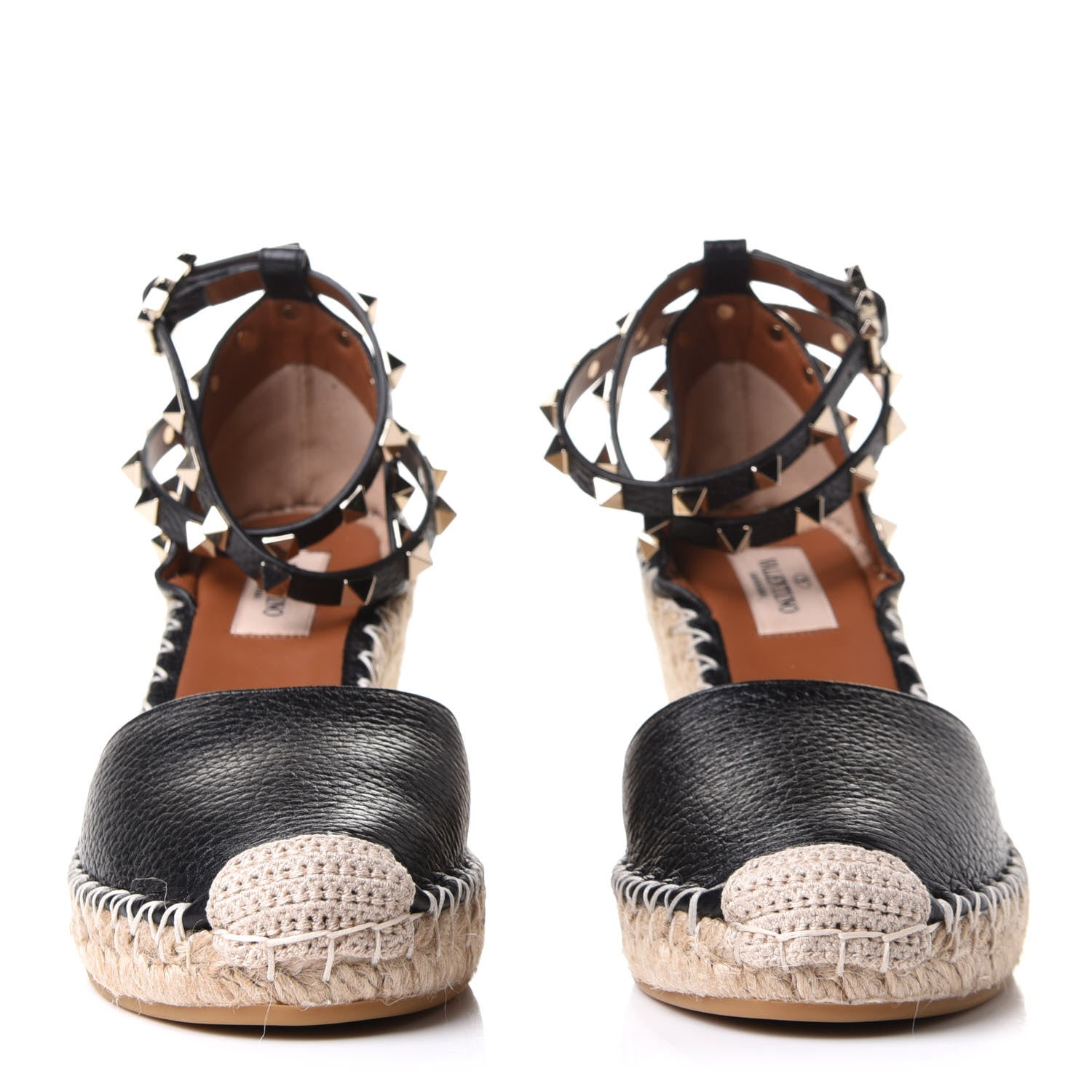 Valentino Garavani Grained Calfskin Rockstud Ankle Wrap Espadrille 15/85mm Wedges 37 Black Light Cuir 2 of 10