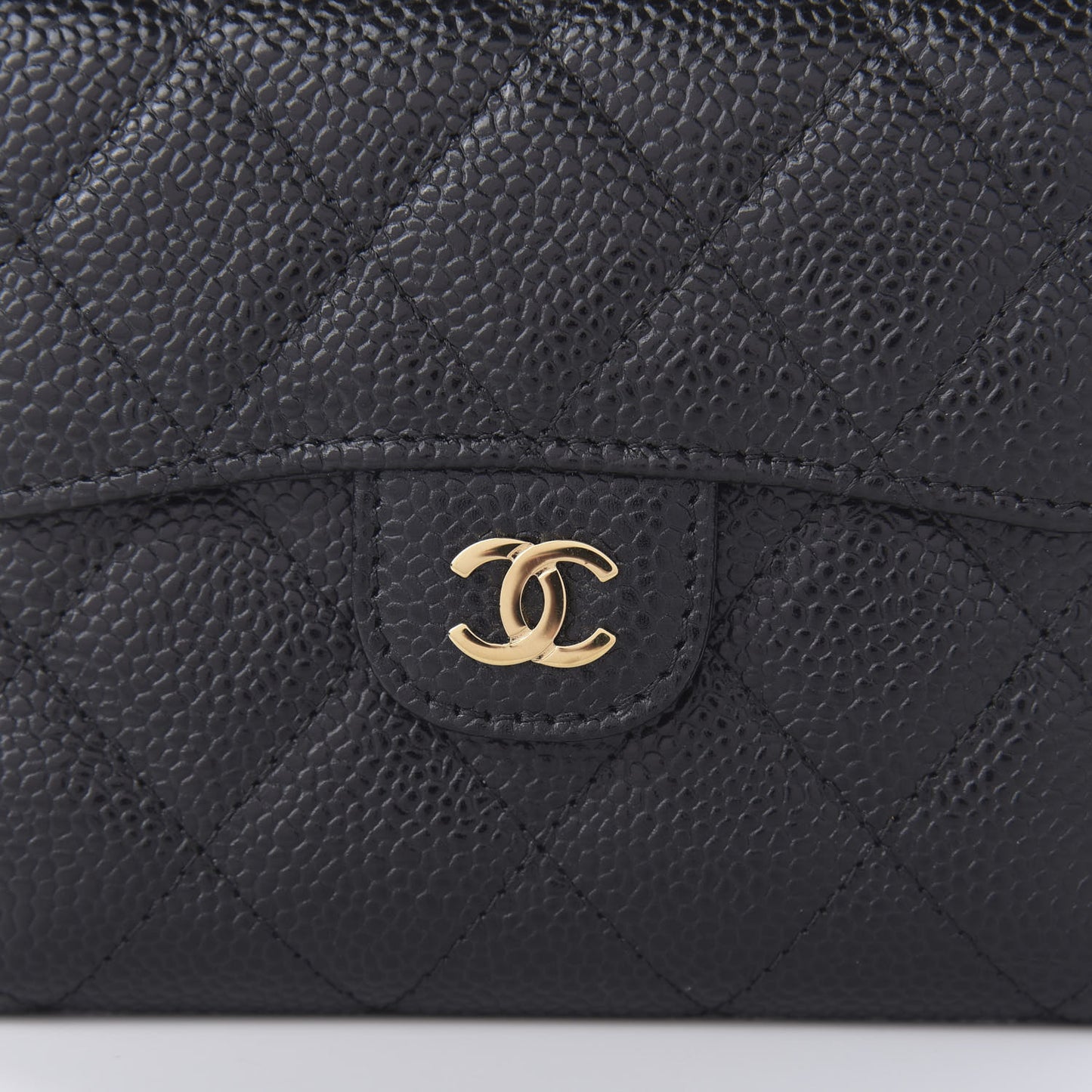 Caviar Quilted Compact Flap Wallet Black