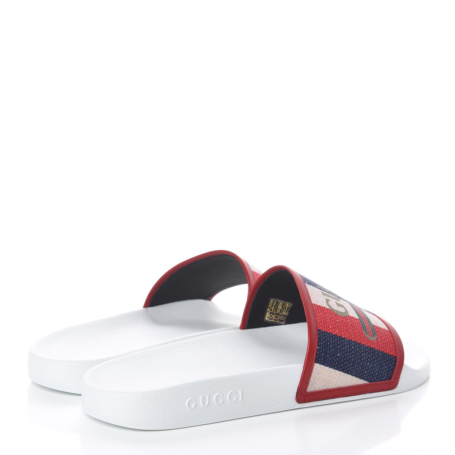 Gucci Canvas Sylvie Stripe Logo Mens Pursuit Slide Sandals 13 Mystic White Hibiscus Red Maritime 4 of 8