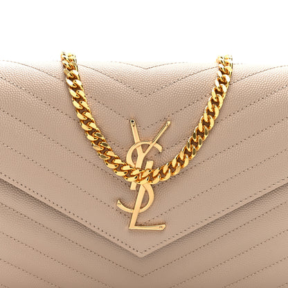Saint Laurent Grain De Poudre Matelasse Chevron Monogram Chain Wallet Dark Beige 6 of 8