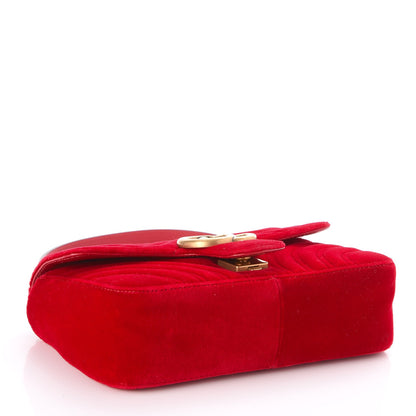 Gucci Velvet Matelasse Mini GG Marmont Shoulder Bag Hibiscus Red 4 of 7