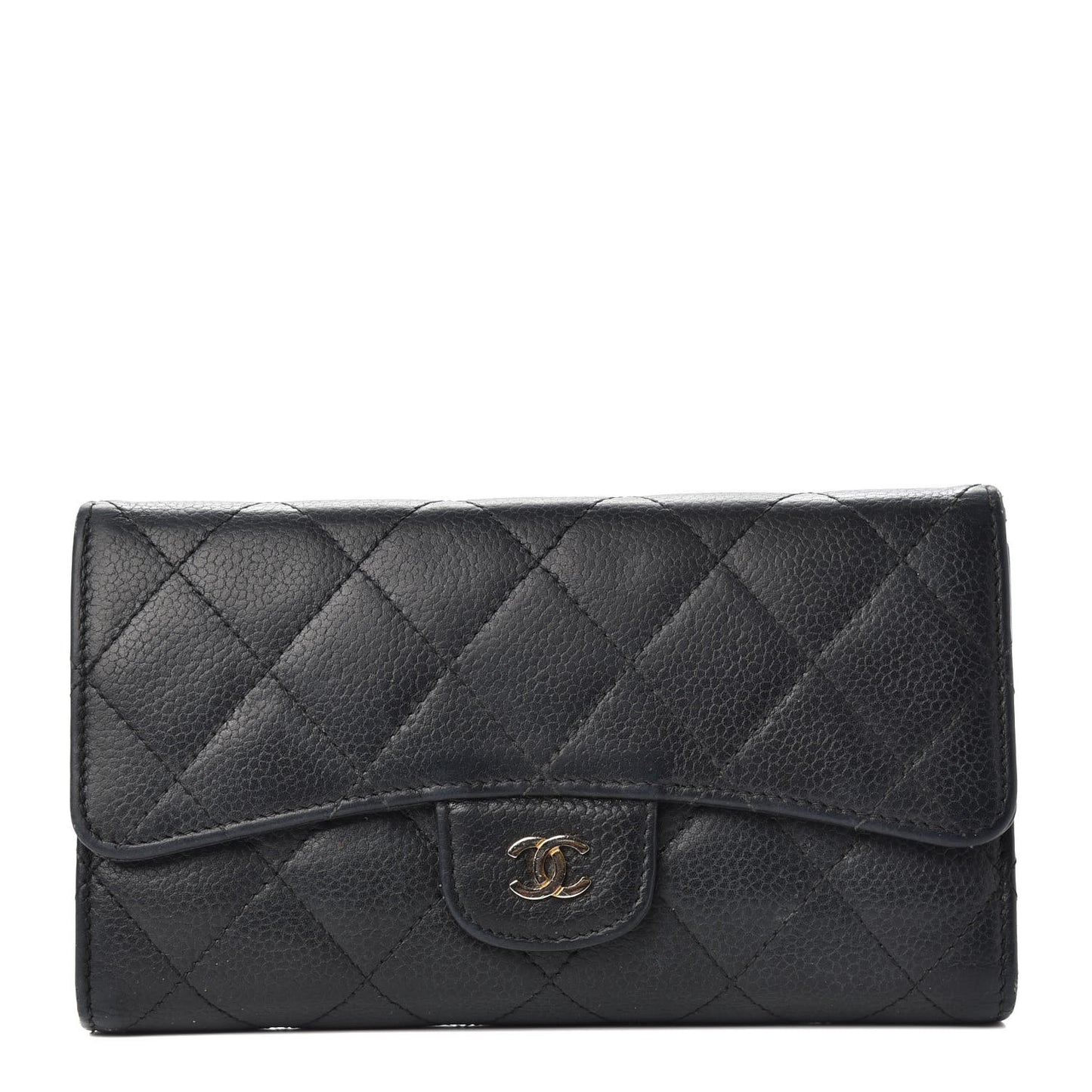 Caviar Quilted Large Flap Wallet Black