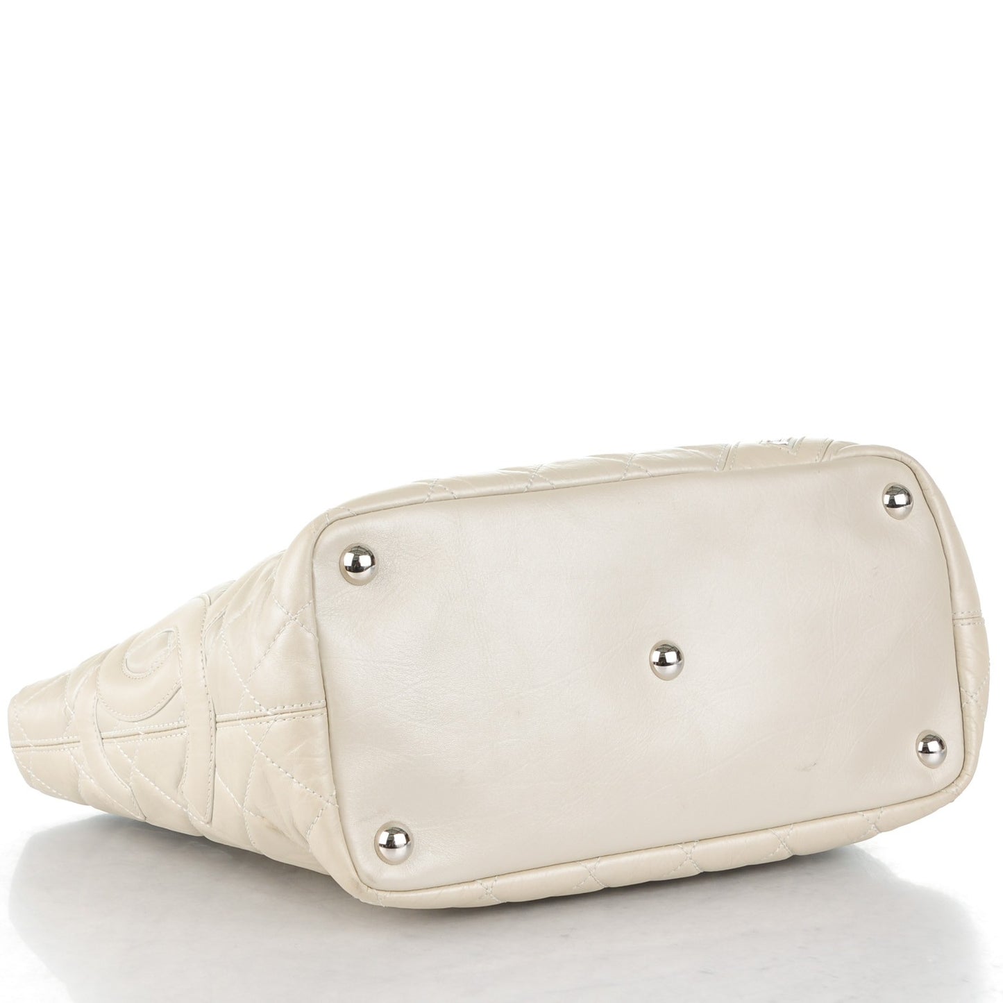 Aged Calfskin Quilted Large Cotton Club Tote Pearl