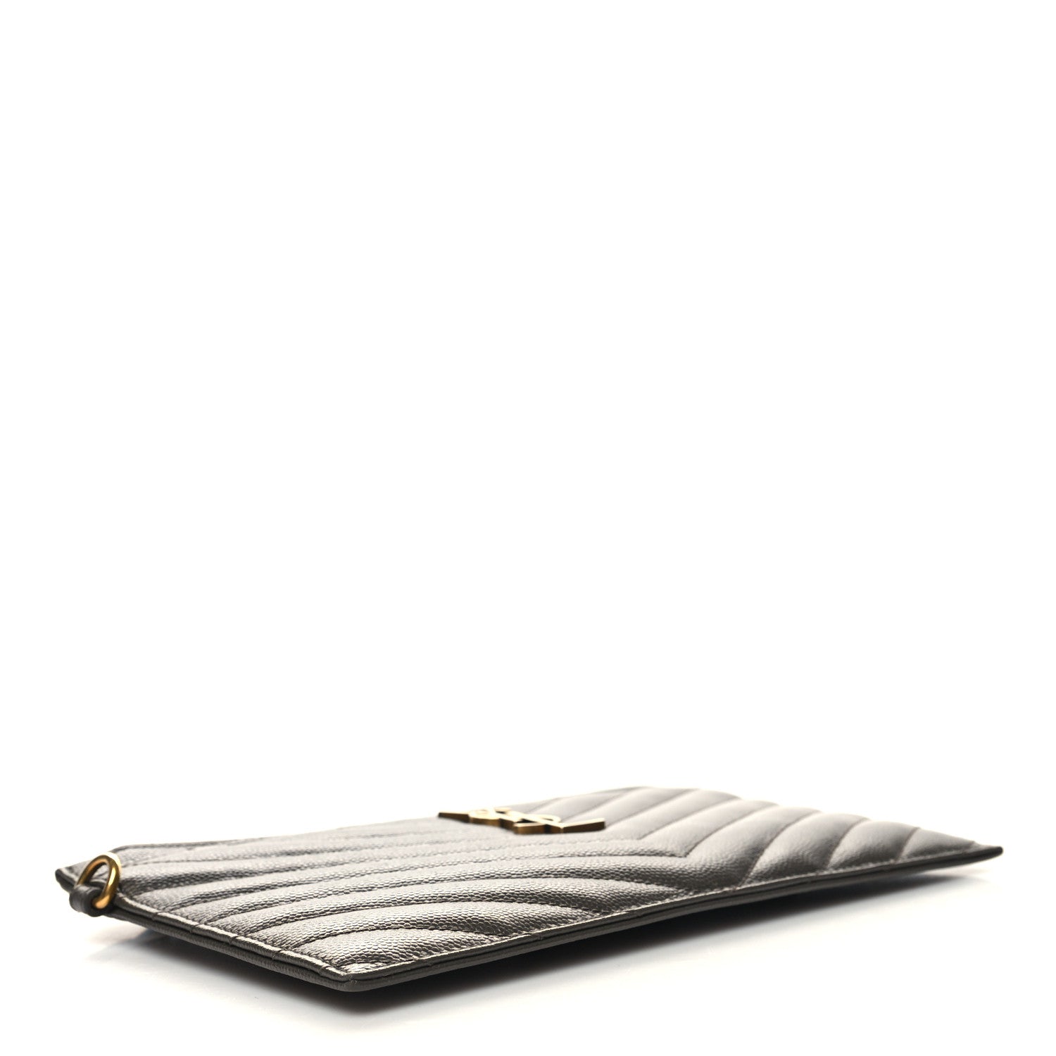 Saint Laurent Grain De Poudre Chevron Monogram Large Bill Pouch Fog 4 of 11