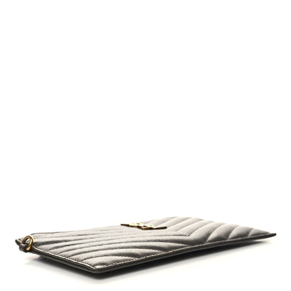 Saint Laurent Grain De Poudre Chevron Monogram Large Bill Pouch Fog 4 of 11