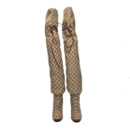 Gucci Monogram Over the Knee Boots 37 Beige Ebony 2 of 6