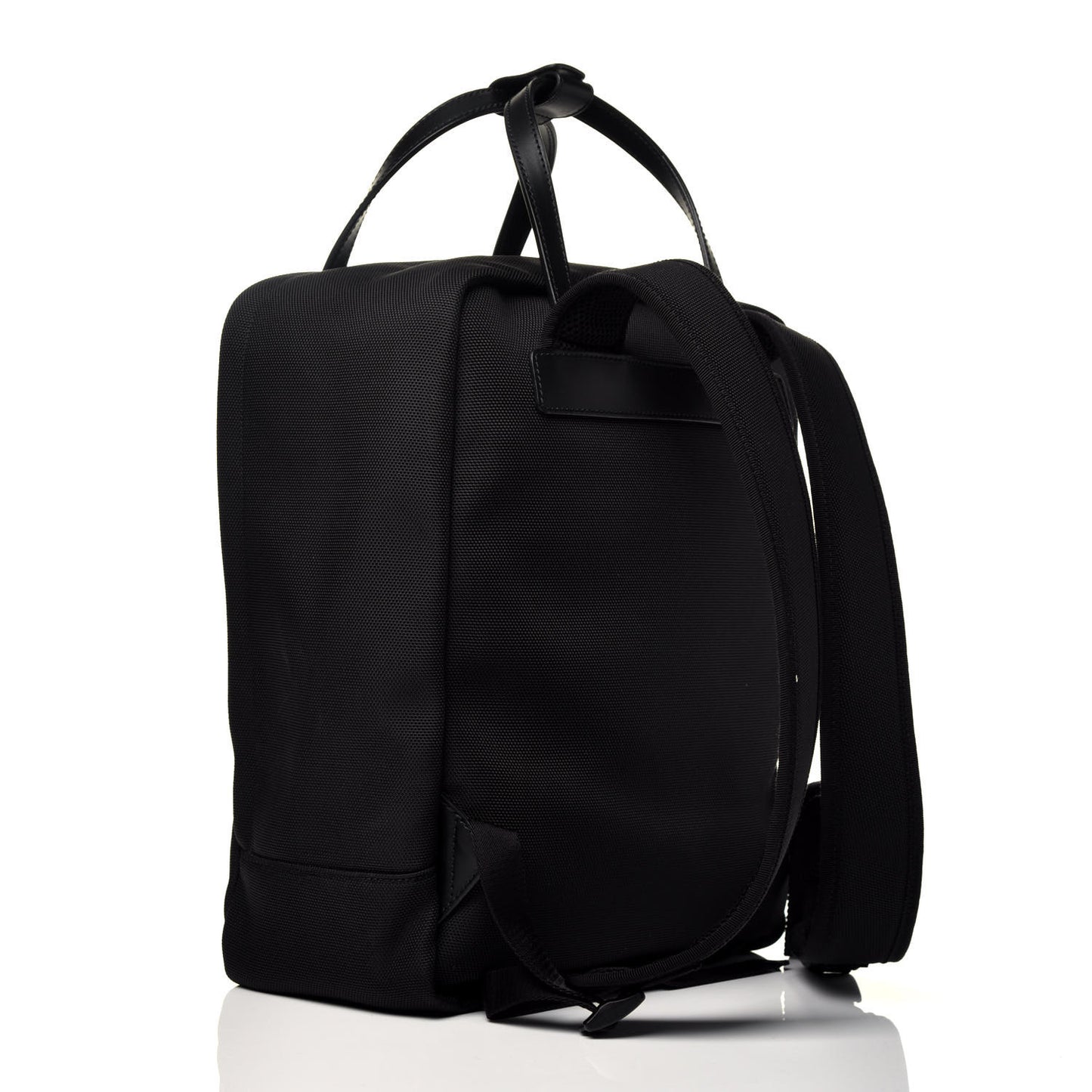 Techno Canvas Appia Calfskin Web Tote Backpack Black