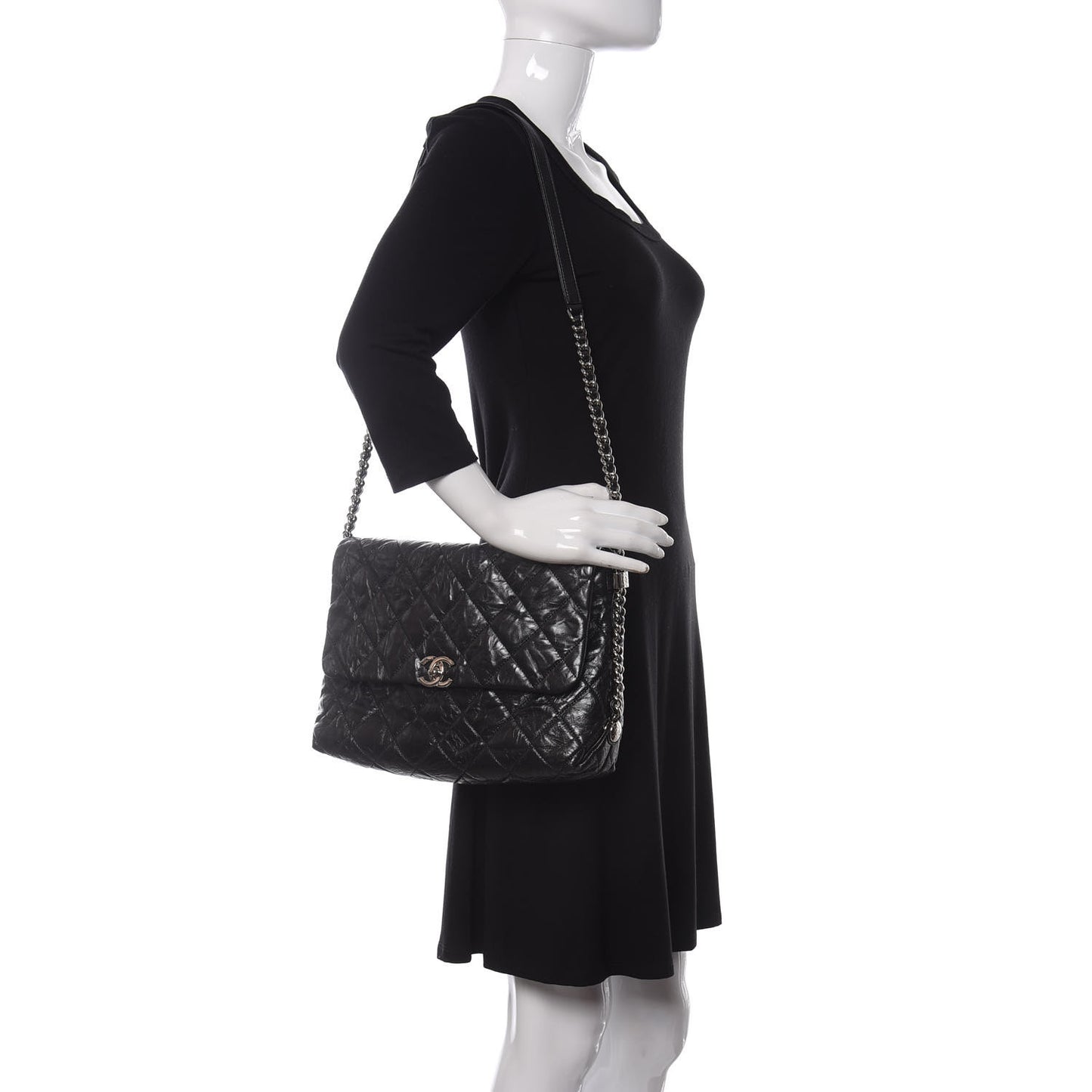 Crackled Aged Calfskin Big Bang Flap Black