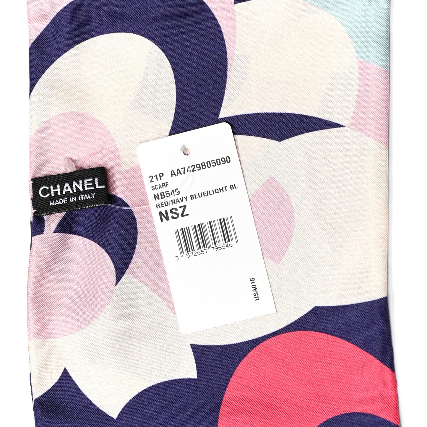 Silk CC Bandeau Scarf Red Navy Light Blue