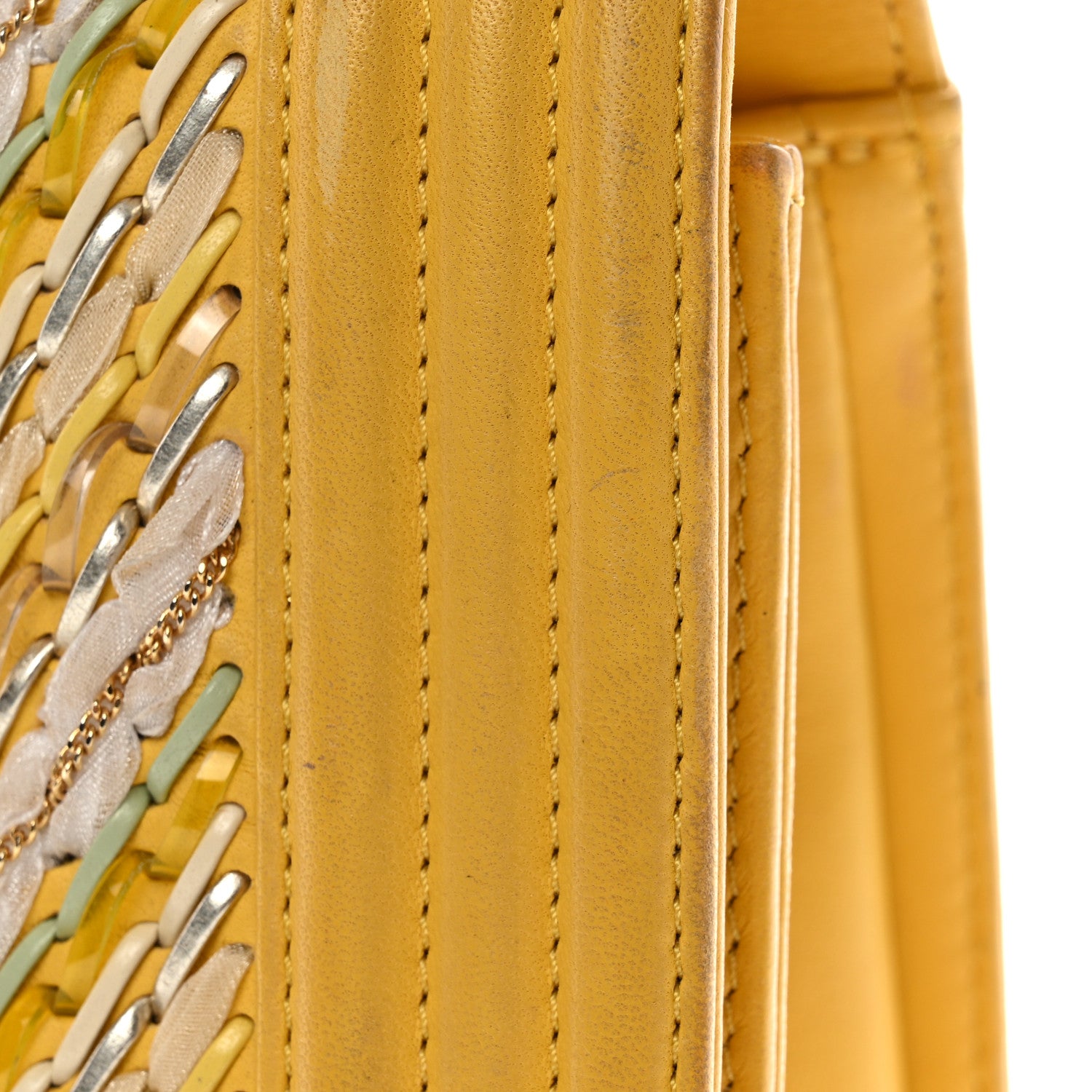 Chanel Calfskin Chevron Embroidered Medium Flap Yellow 23 of 27