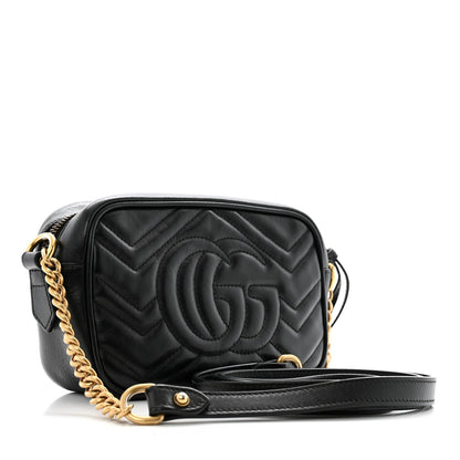 Gucci Calfskin Matelasse Mini GG Marmont Chain Shoulder Bag Black 3 of 14