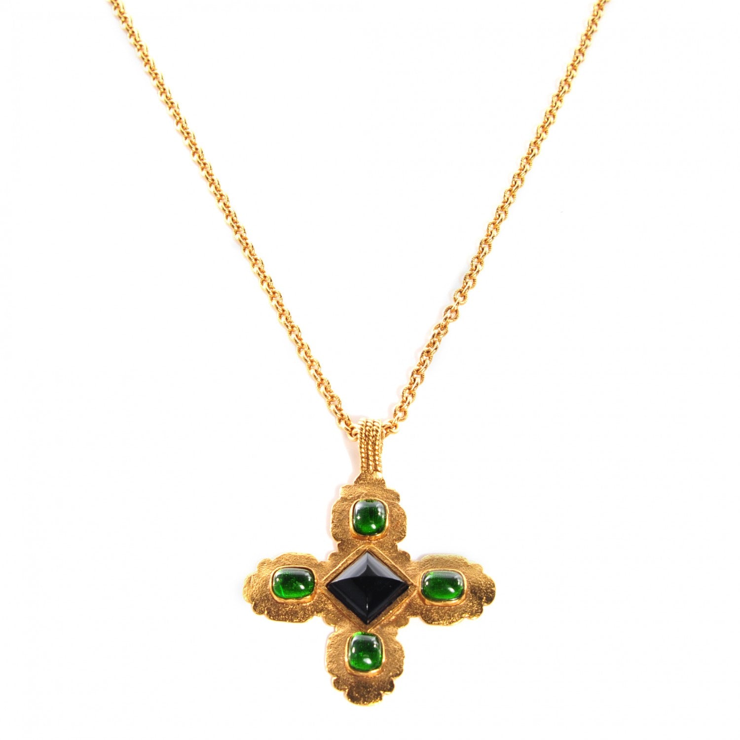 Chanel Gripoix Poured Glass Maltese Cross Necklace Gold 1 of 5