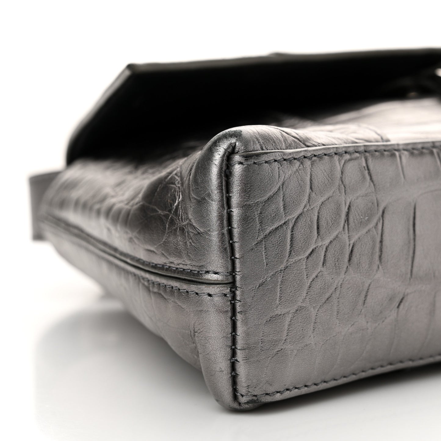 Metallic Calfskin Crocodile Embossed XS Downtown Shoulder Bag Silver