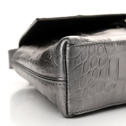 Balenciaga Metallic Calfskin Crocodile Embossed XS Downtown Shoulder Bag Silver 10 of 15