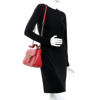 Gucci Calfskin Matelasse Small GG Marmont Top Handle Shoulder Bag Hibiscus Red 2 of 9