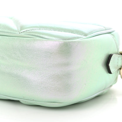 Gucci Iridescent Nappa Chevron Matelasse Small GG Marmont Chain Shoulder Bag Iridescent Salvy Green 10 of 12