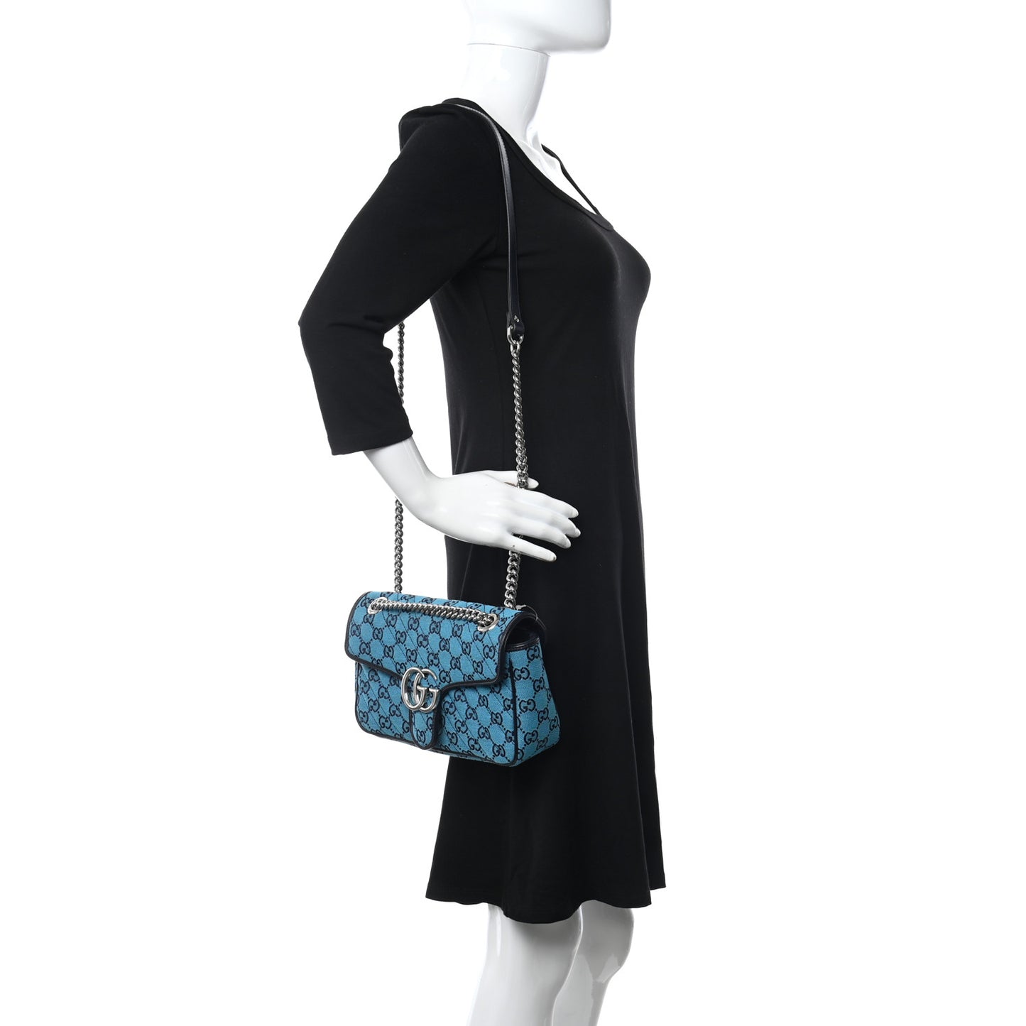 Monogram Multicolor Matelasse Diagonal Small GG Marmont Shoulder Bag Light Blue
