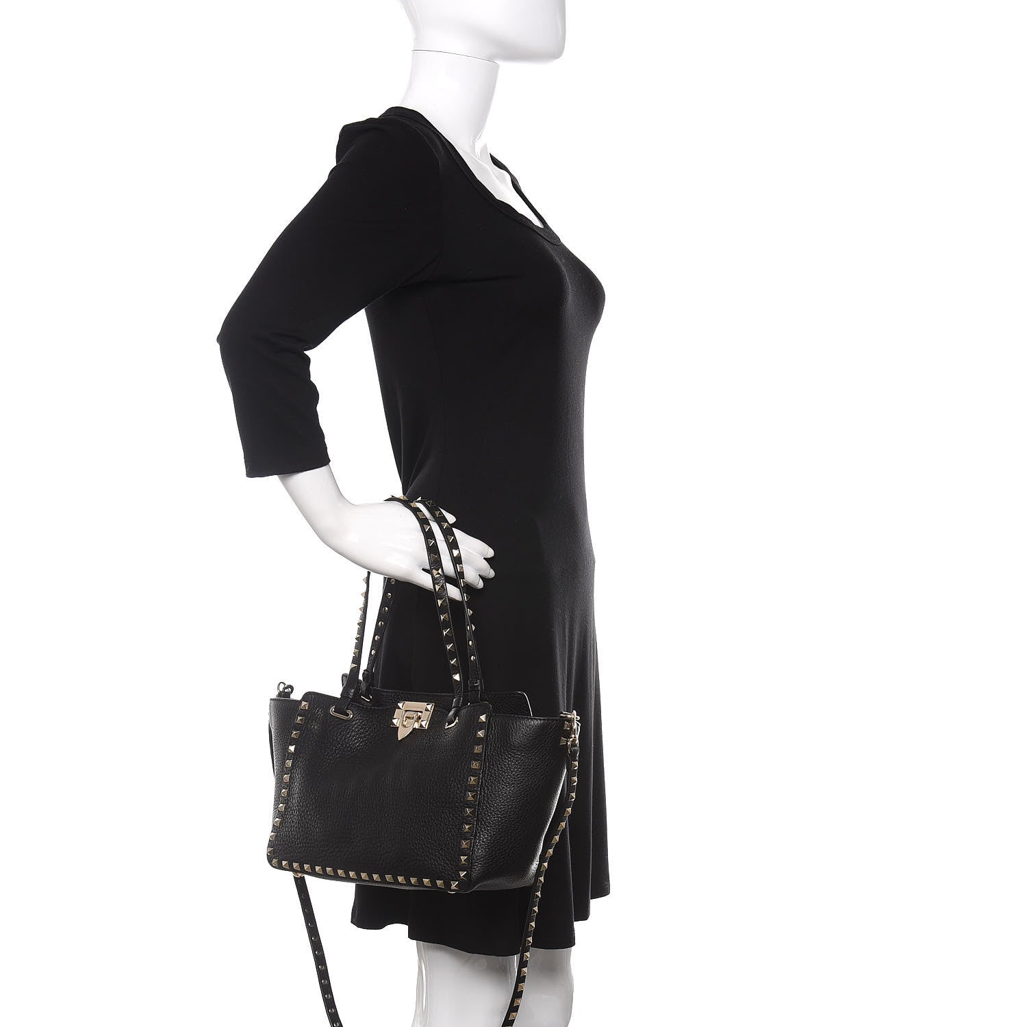 Valentino Garavani Grained Calfskin Small Rockstud Tote Black 3 of 10