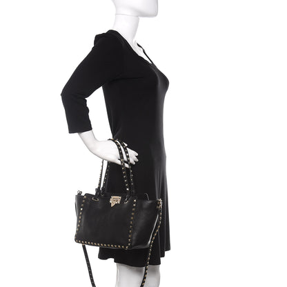 Valentino Garavani Grained Calfskin Small Rockstud Tote Black 3 of 10