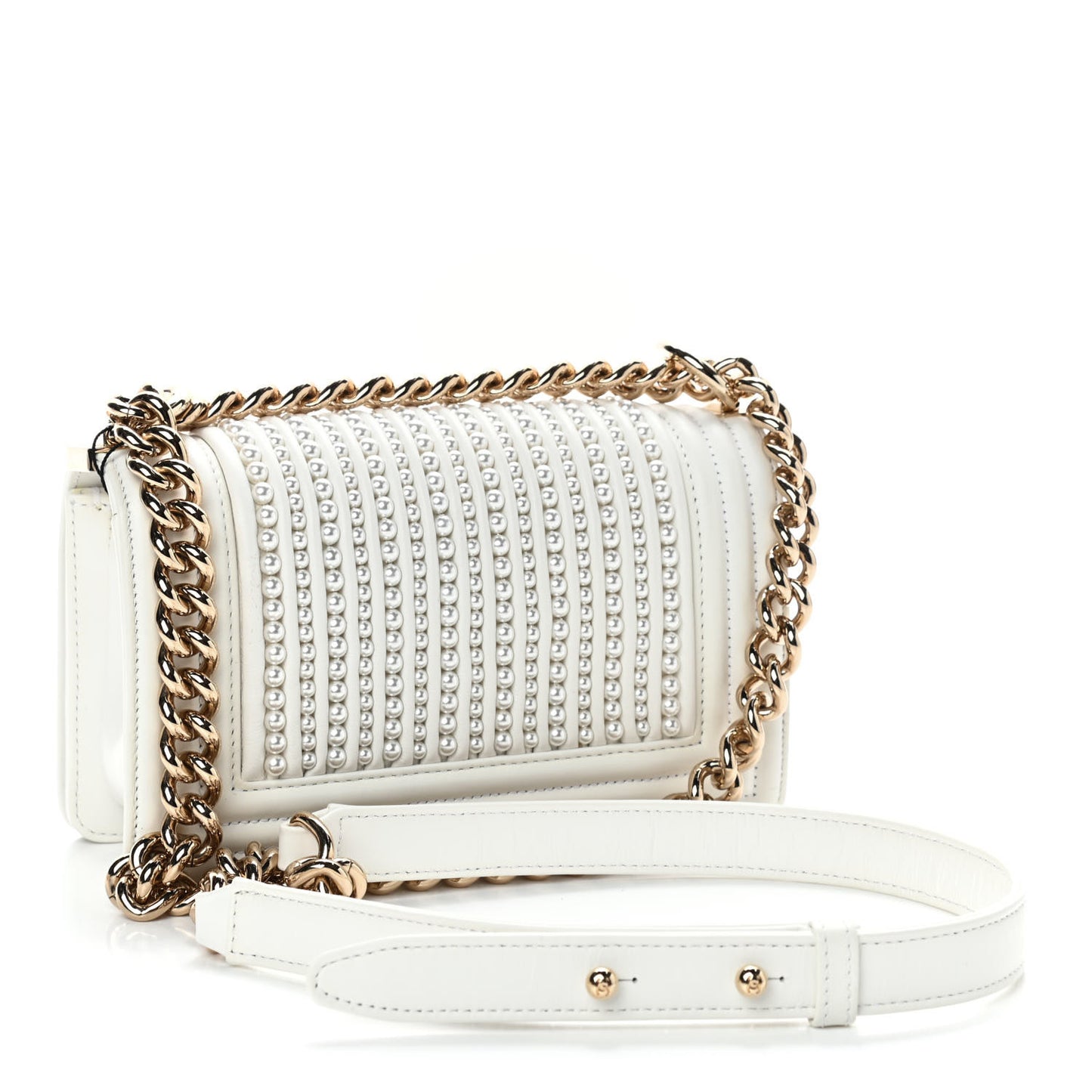 Calfskin Pearl Small Boy Flap White