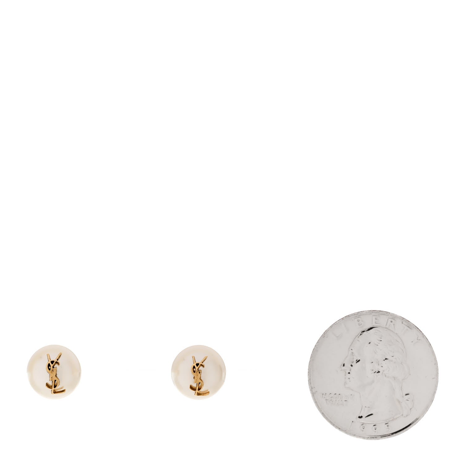 Saint Laurent Pearl Monogram Stud Earrings White Gold 2 of 4