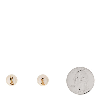 Saint Laurent Pearl Monogram Stud Earrings White Gold 2 of 4