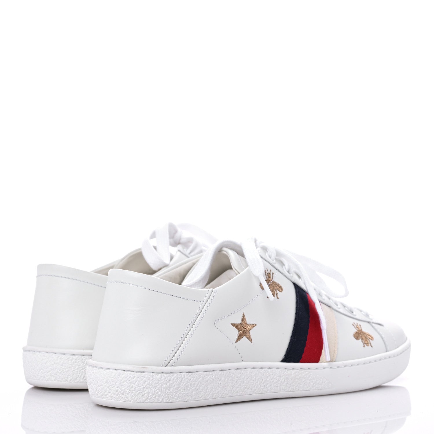 Gucci Calfskin Bee Star Embroidered Sylvie Web Ace Sneakers 39 White 4 of 9
