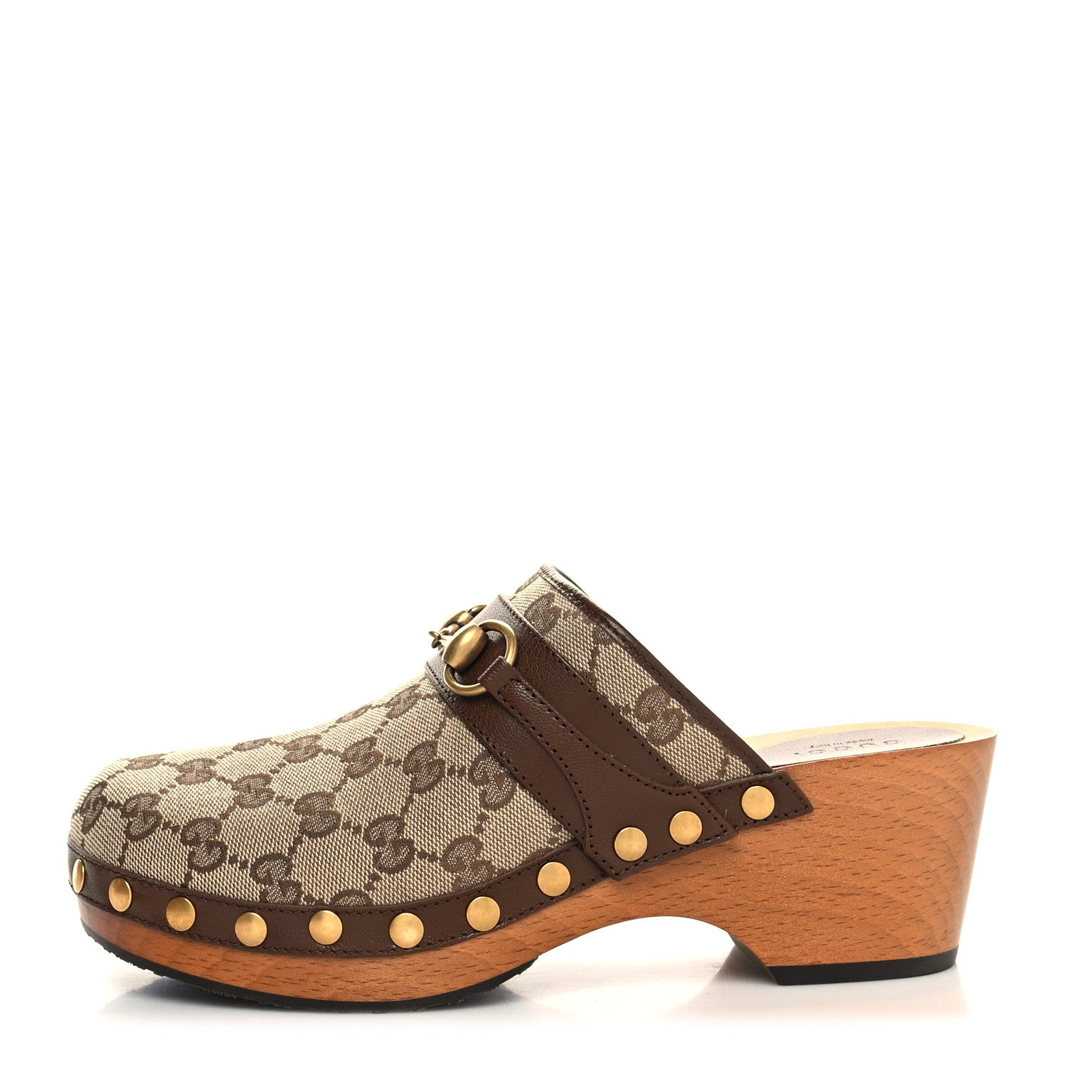 Gucci Monogram Goatskin Horsebit Clog Mules 39 Beige Ebony Brown Sugar 1 of 9
