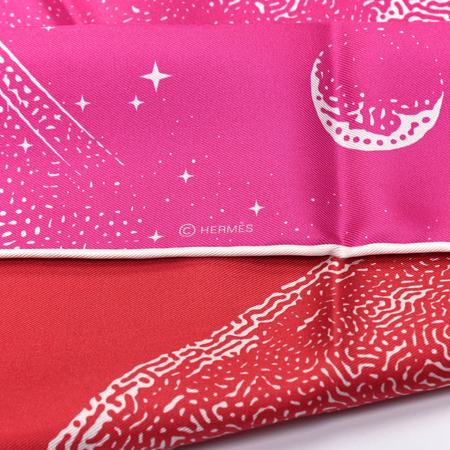 Hermes Silk Clair De Lune Double Face Scarf 90 Rose Vif White Rouge 6 of 8