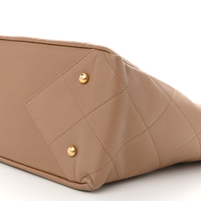 Chanel Calfskin Quilted Chain Shopping Tote Beige 10 of 10