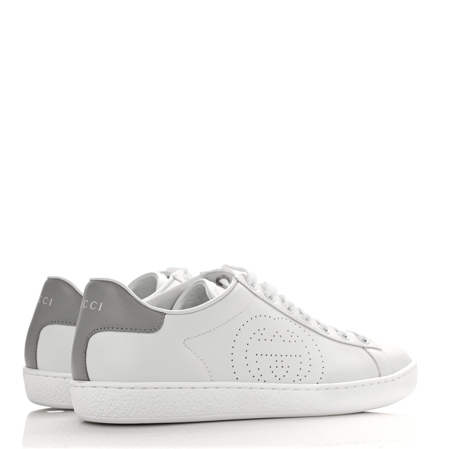 Calfskin Interlocking G Perforated Womens Ace Sneakers 36.5 White Grey Sky