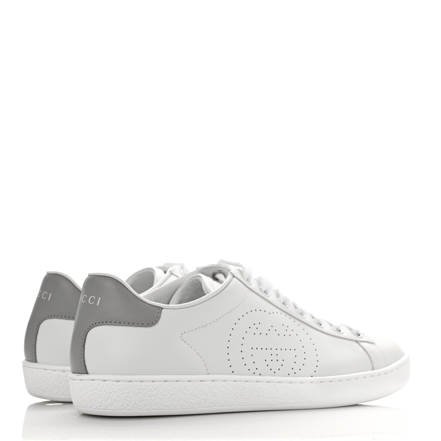 Gucci Calfskin Interlocking G Perforated Womens Ace Sneakers 36.5 White Grey Sky 4 of 9