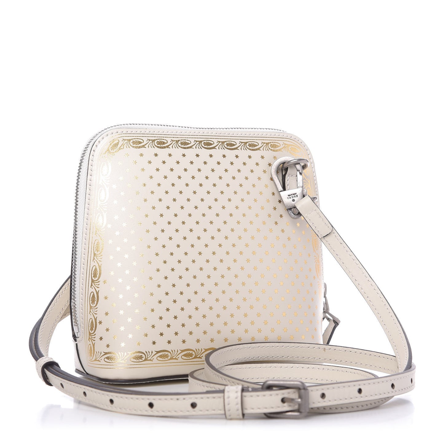 X SEGA Calfskin GUCCY Stars Mini Dome Shoulder Bag Mystic White Gold