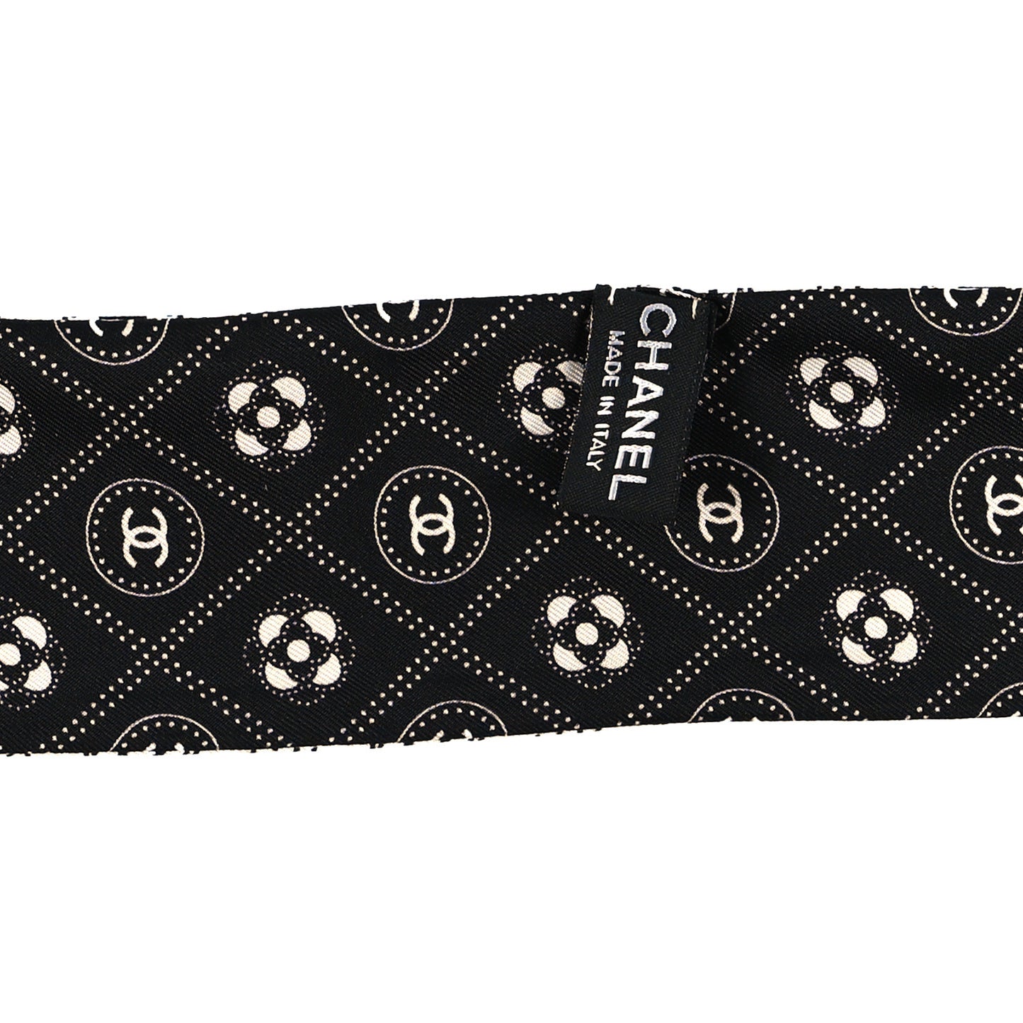 Silk CC Polka Dot Slim Bandeau Scarf Black Ecru
