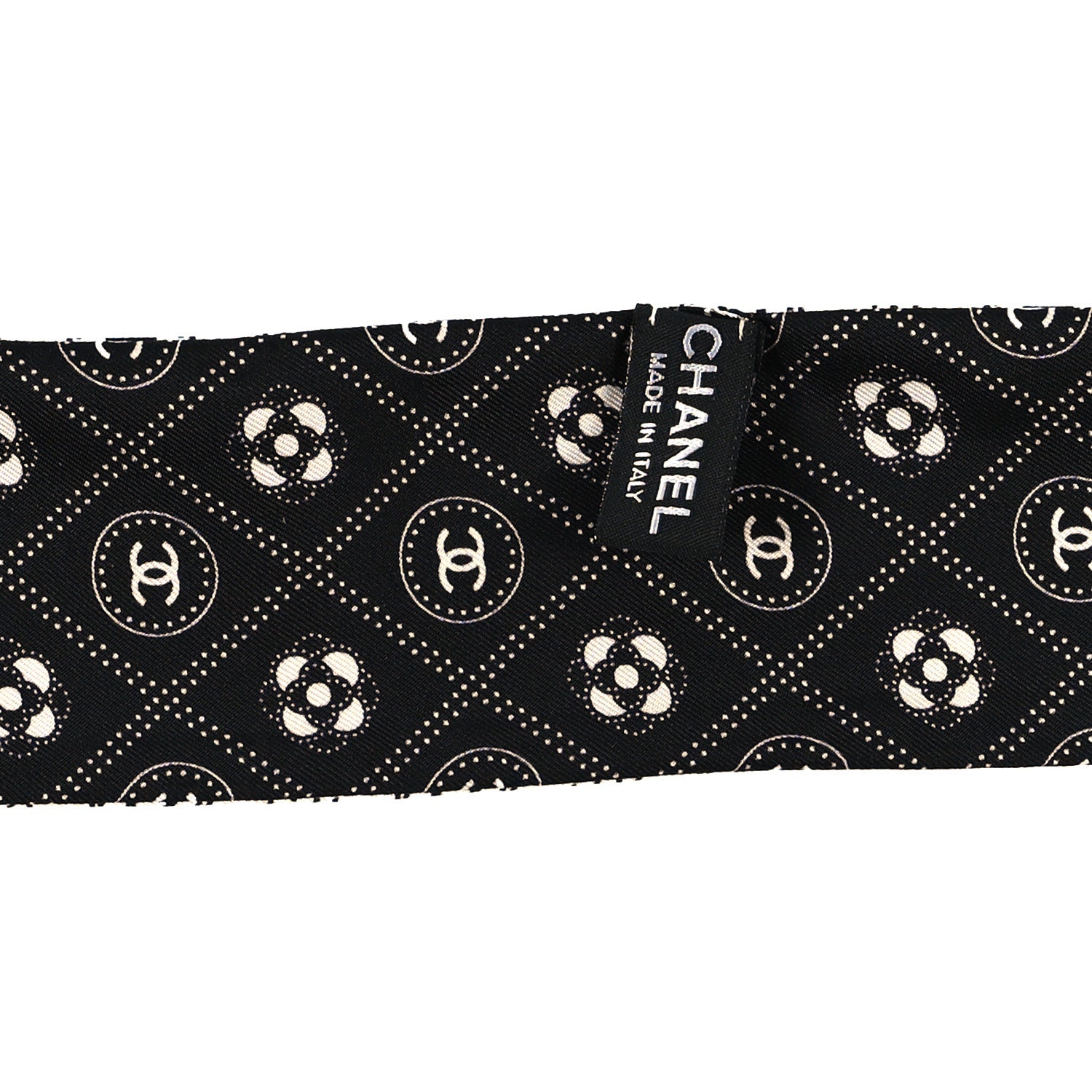 Chanel Silk CC Polka Dot Slim Bandeau Scarf Black Ecru 3 of 3
