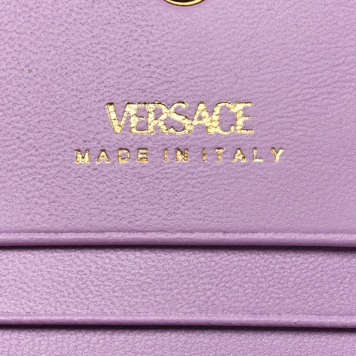 Grained Calfskin Medusa Card Holder Wallet Light Blue Purple