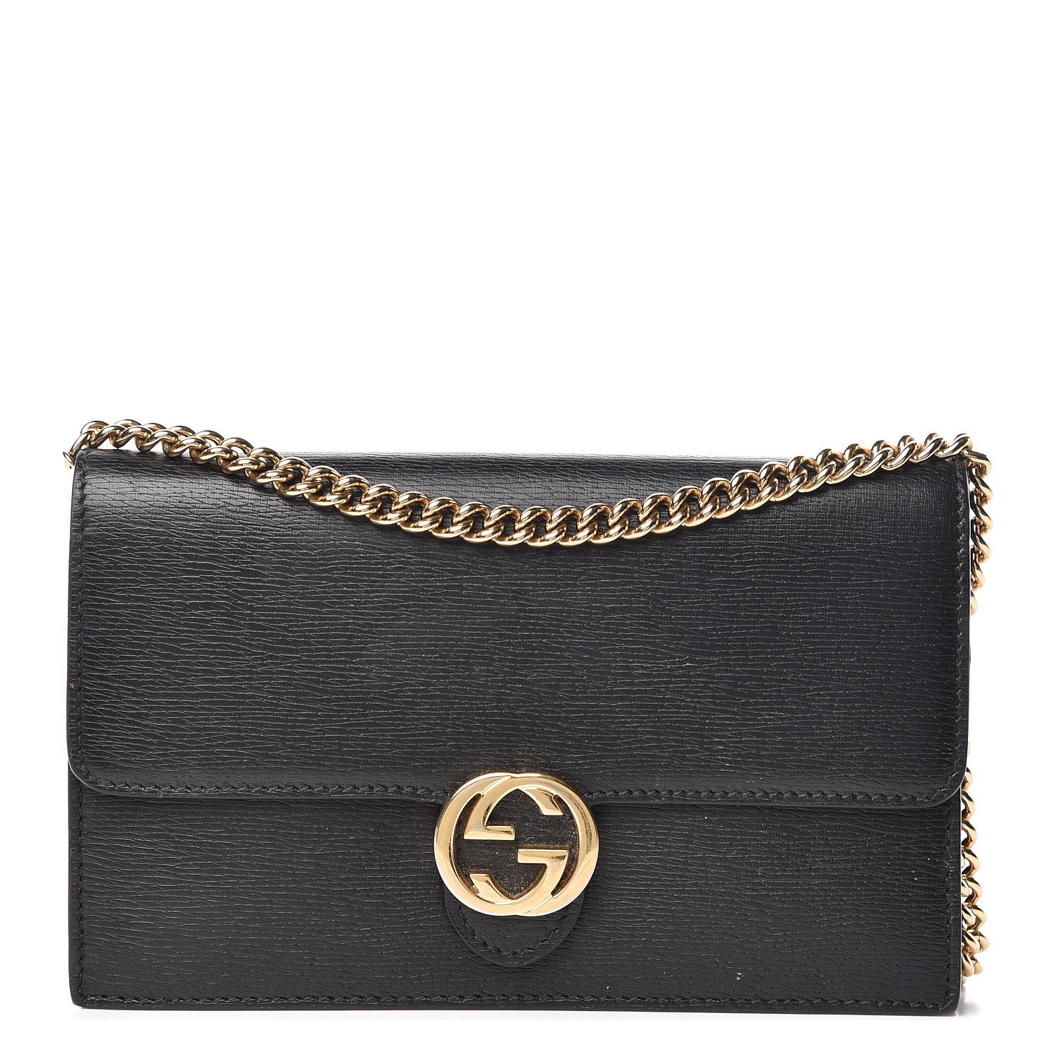 Gucci Textured Calfskin Icon Chain Wallet Black 1 of 12
