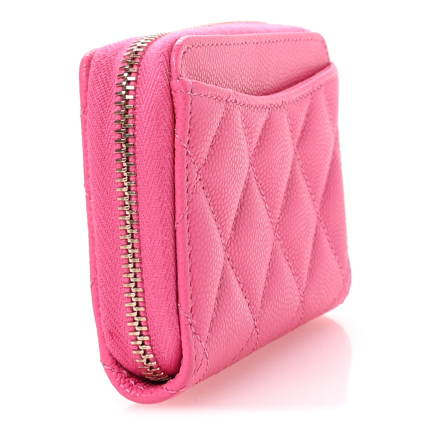 Caviar Quilted Zip Coin Purse Pink