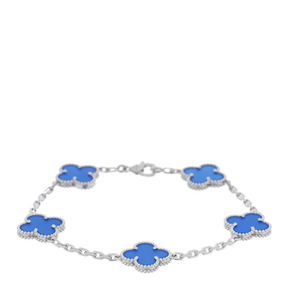 Van Cleef & Arpels 18K White Gold Blue Agate 5 Motifs Vintage Alhambra Bracelet 1 of 4