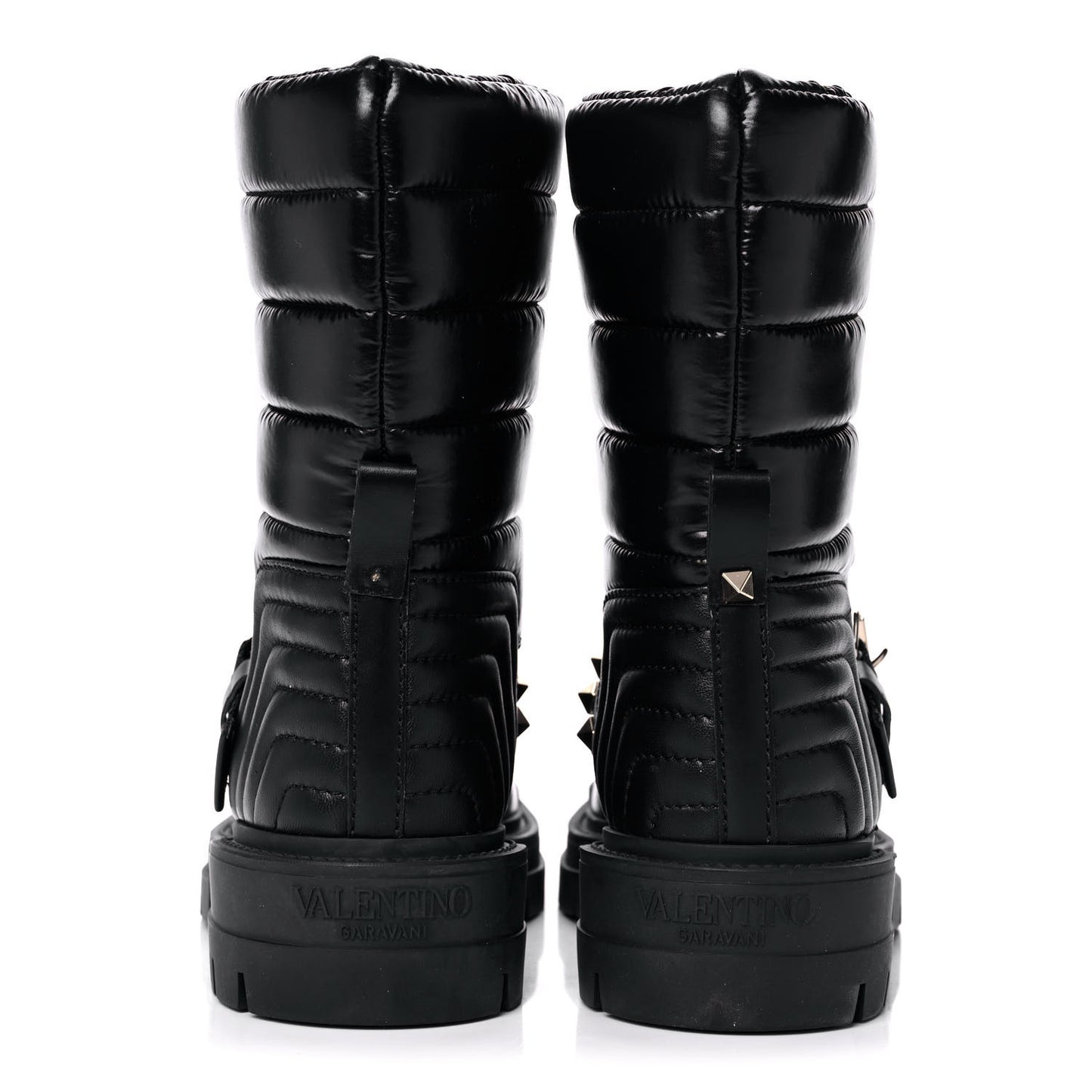 Calfskin Nylon Quilted Waterproof Rockstud 40mm Biker Boots 37.5 Black