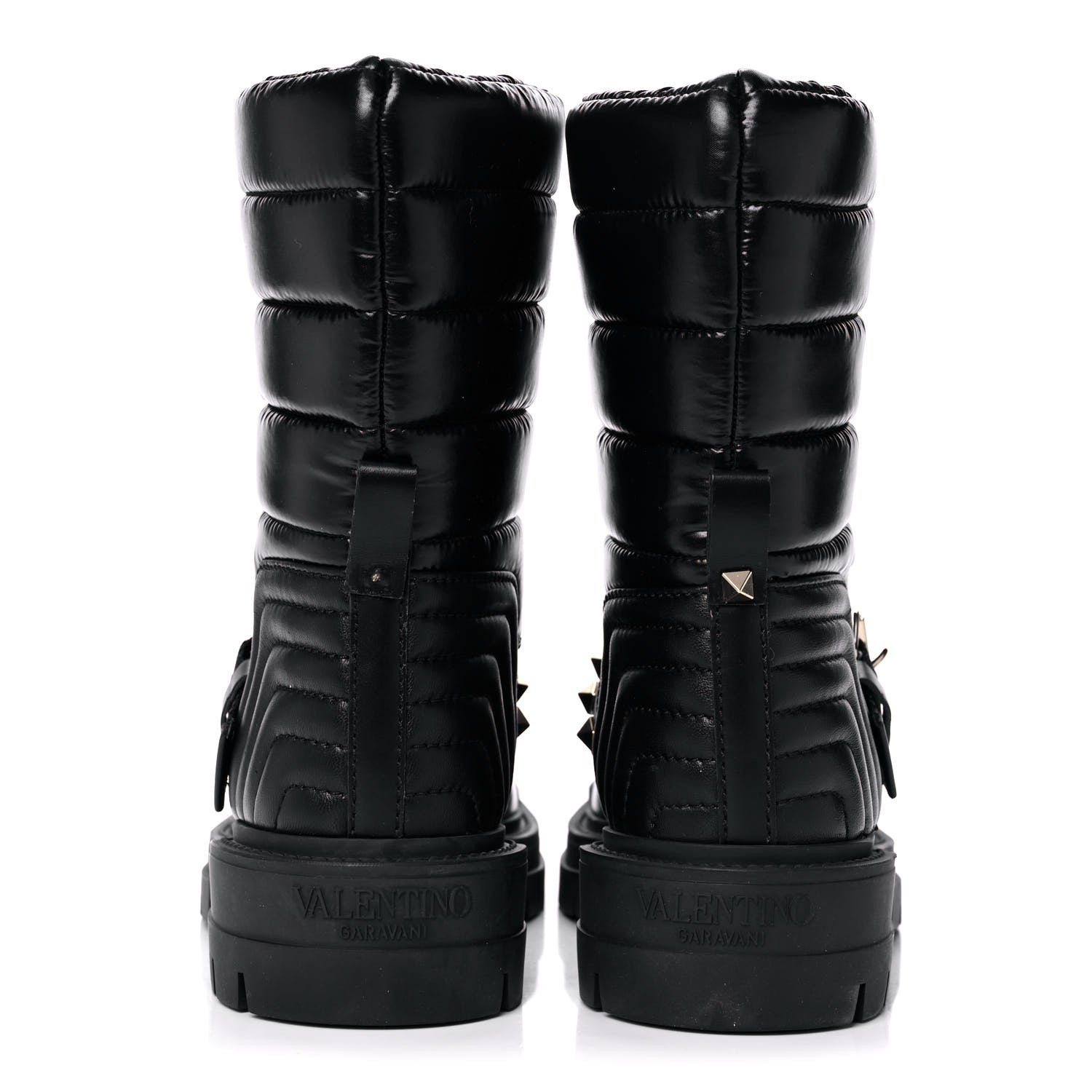 Valentino Garavani Calfskin Nylon Quilted Waterproof Rockstud 40mm Biker Boots 37.5 Black 7 of 11