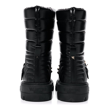 Valentino Garavani Calfskin Nylon Quilted Waterproof Rockstud 40mm Biker Boots 37.5 Black 7 of 11