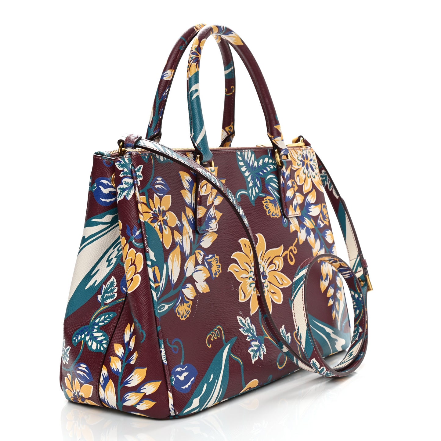 Saffiano Print Medium Galleria Double Zip Tote Amaranto