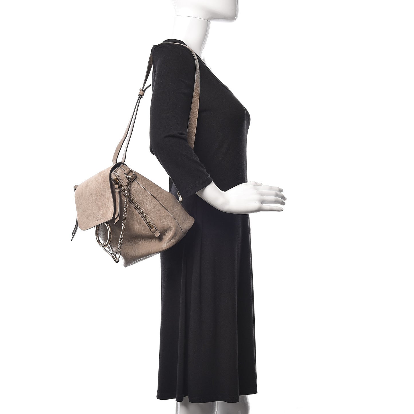 Suede Calfskin Small Faye Backpack Motty Grey
