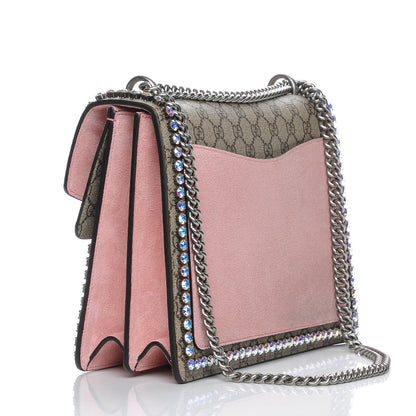 Gucci GG Supreme Monogram Suede Crystal Medium Dionysus Shoulder Bag Beige Ebony Light Peonia 3 of 9
