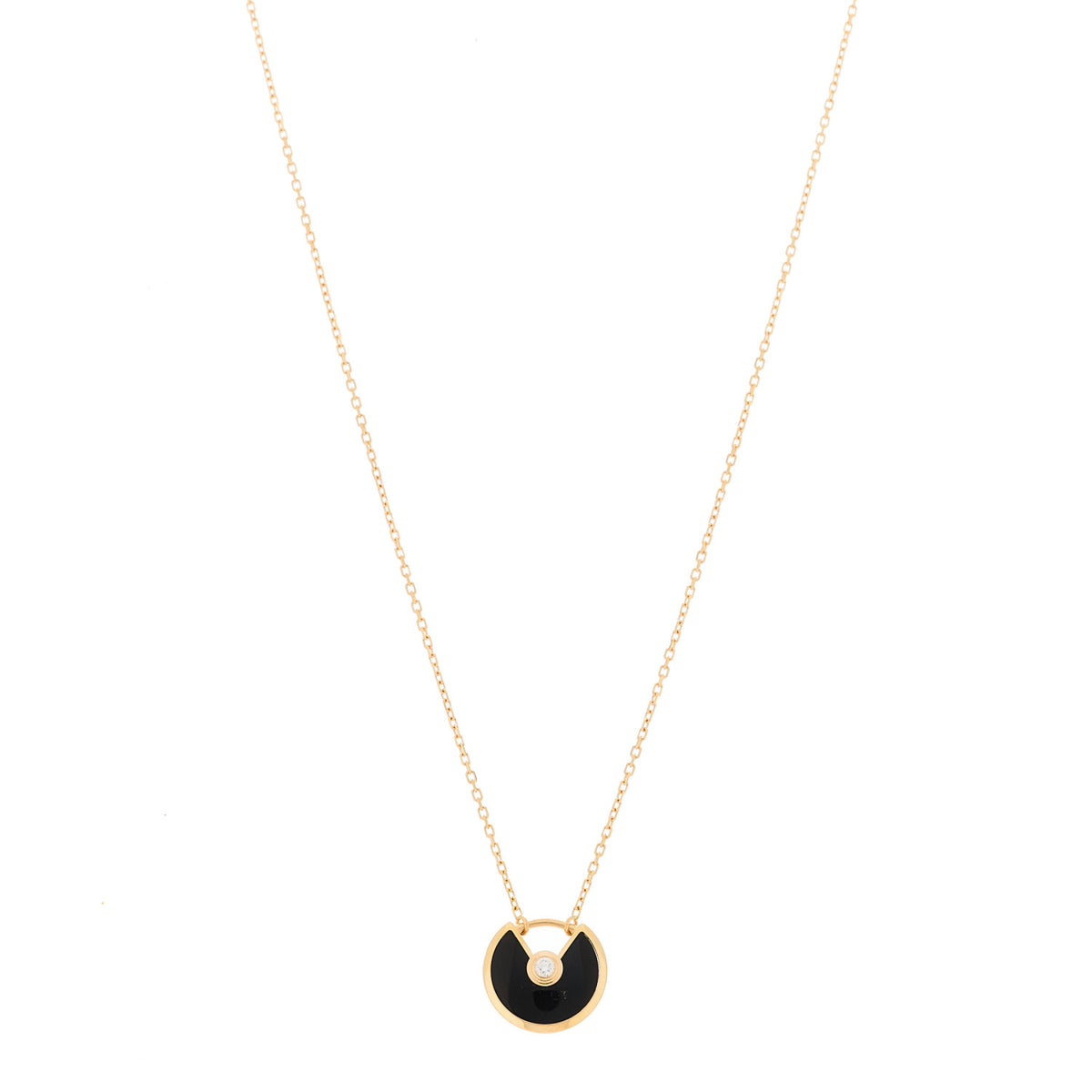 18K Pink Gold Diamond Black Onyx XS Amulette de Cartier Pendant Necklace